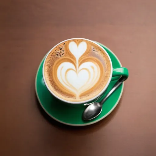 Prompt: I will work when my coffee does green cup cappuccino heart