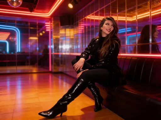 Prompt: create me in 80s disco club , with all the warm light sensual 