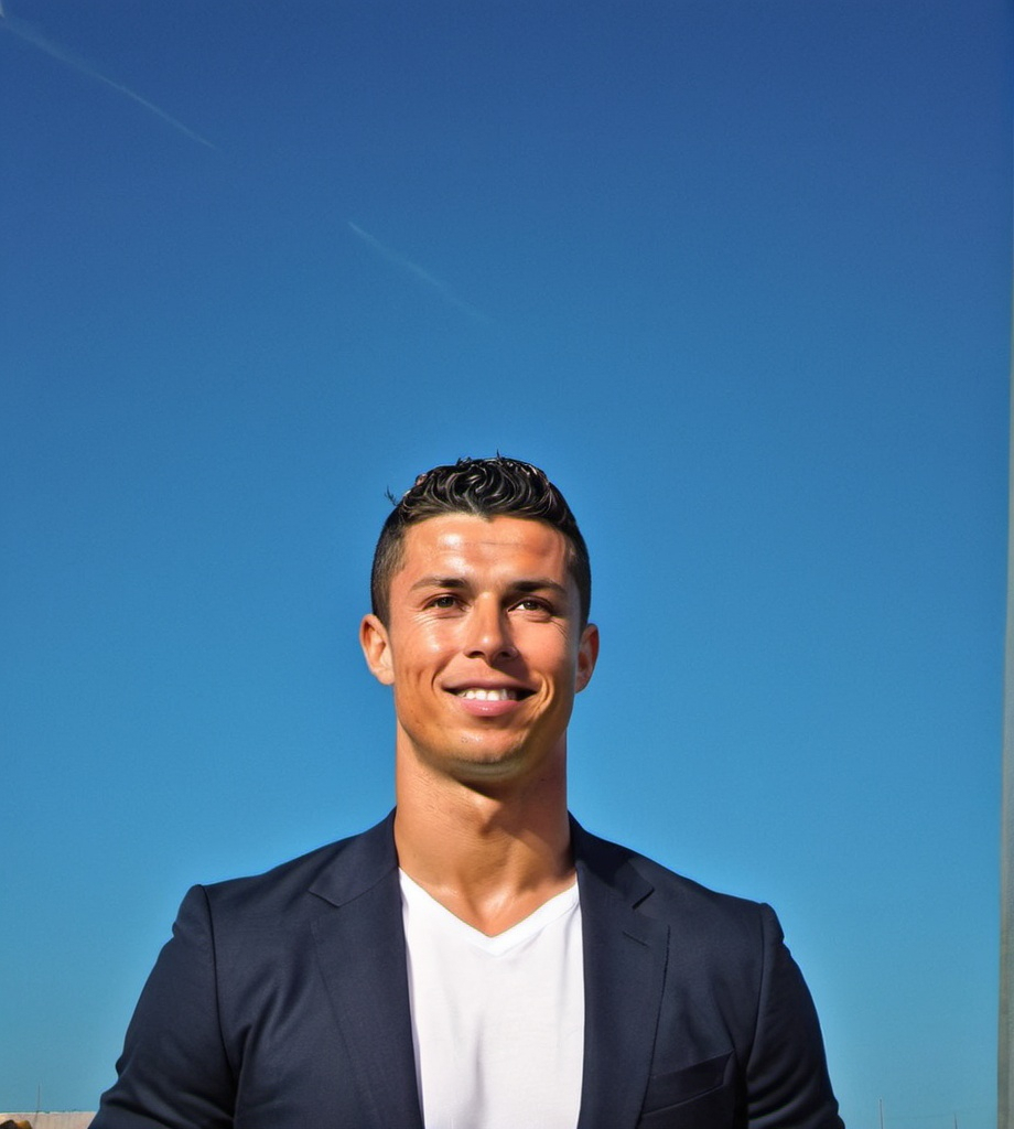 Prompt: i uploaded a picture with me please on a soccer field next to ronaldo