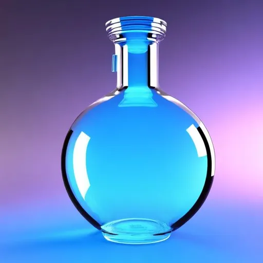 Prompt: 3D rendered round glass flask filled with glowing blue liquid