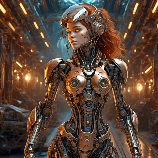 Prompt: <mymodel> full body, female, bright luminous copper eyes, copper hair, (intricate steampunk designs), asteroid miner attire, (detailed mechanical features), (vibrant colors), deep space backdrop, swirling galaxies, rich textures, whimsical fantasy art, high detail, ultra-detailed, captivating scene, dynamic energy, immersive atmosphere.