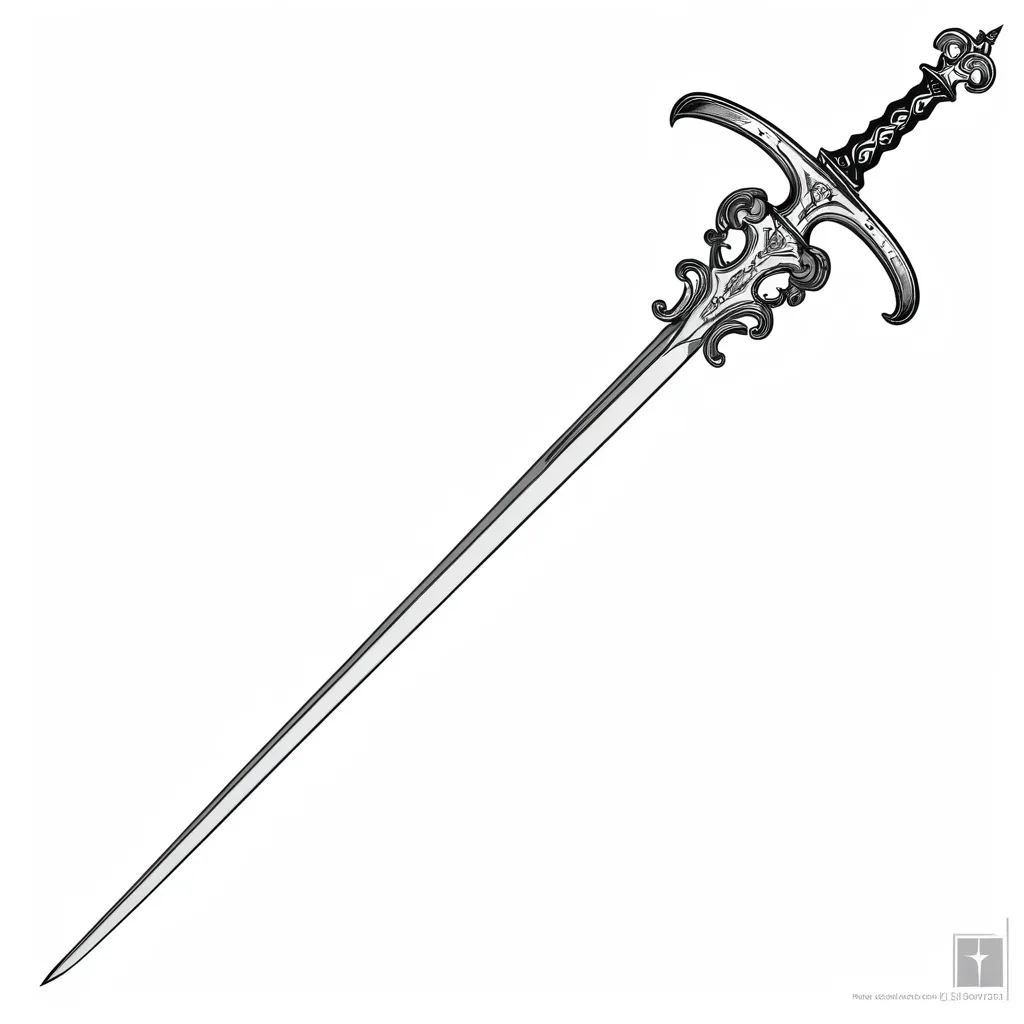 Prompt: a sword with a long blade and a long handle on a white background with a black outline of a person holding a sword, Alesso Baldovinetti, precisionism, sharp foccus ilustration, a flemish Baroque