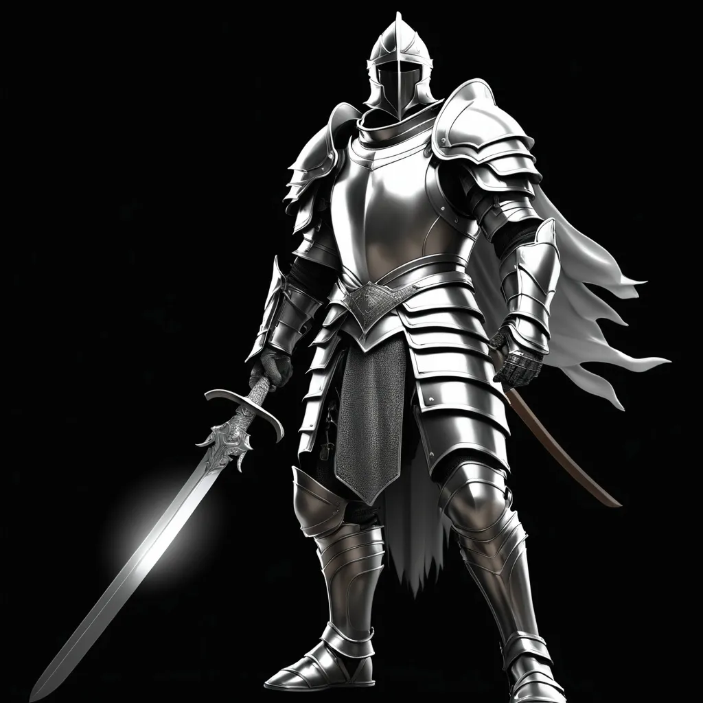 Prompt: a man in armor holding a sword and a sword in his hand, with a black background, in the middle of the image, Clint Cearley, fantasy art, epic fantasy character art, an ambient occlusion render