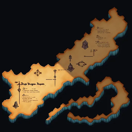 Prompt: A MAP OF DUNGEONS, WRITE OVER PAPYRUS

