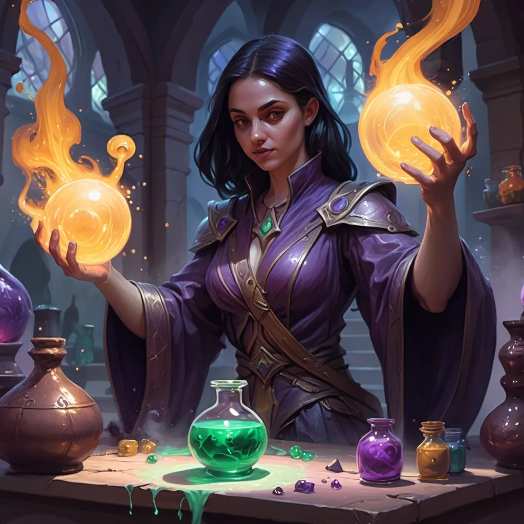 Prompt: imagen de transmutar una pocion, estilo de arte Magic the gatering
