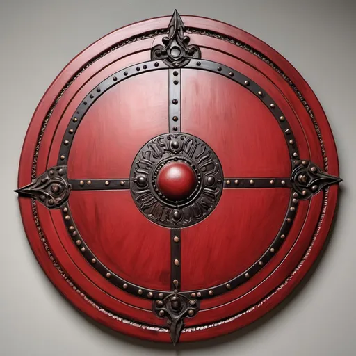 Prompt: Wooden Round Shield in red

