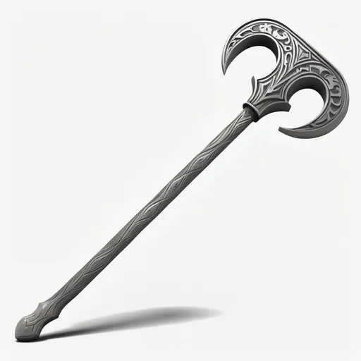 Prompt: a metal object with a long handle and a long handle on it's end, with a carved design on the end, Andries Stock, precisionism, warhammer, a digital rendering