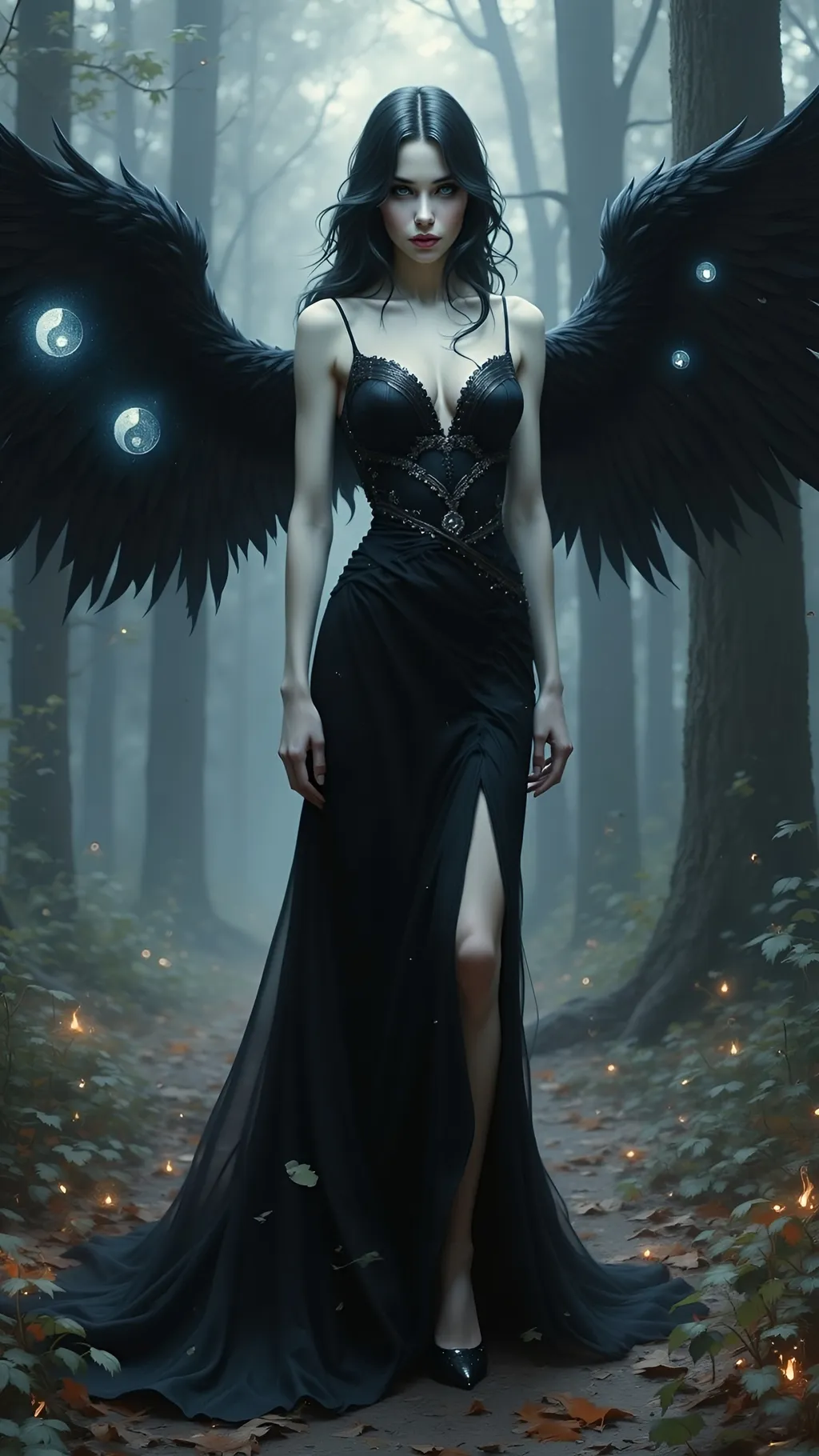 Prompt: She walks down a path though the woods 