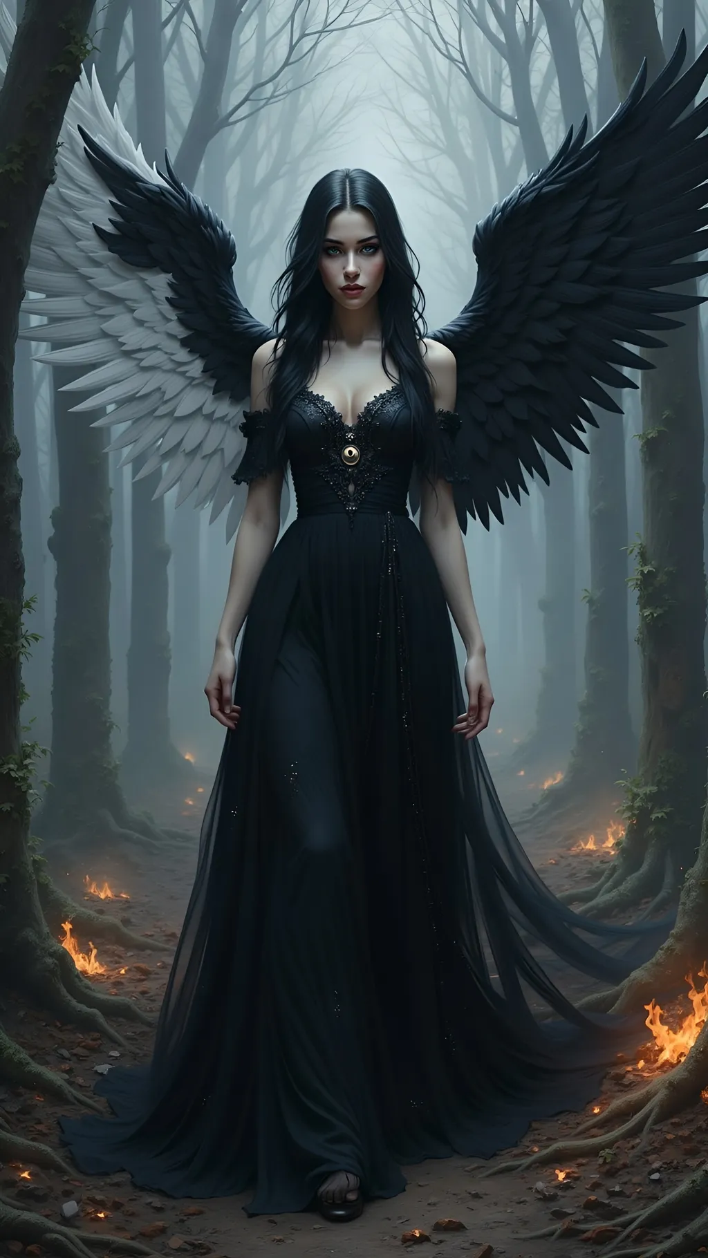 Prompt: She walks down a path though the woods 