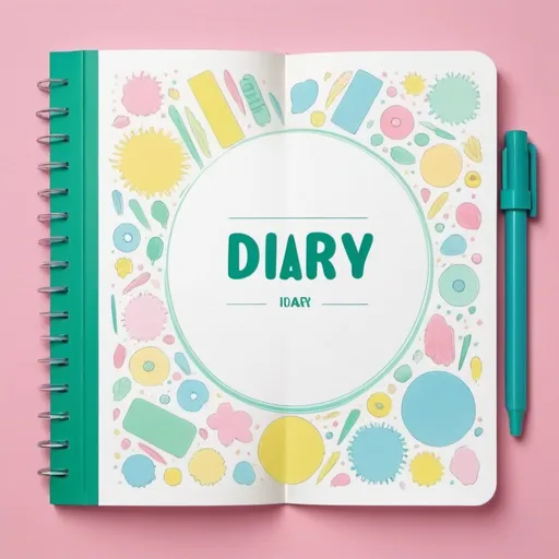 Prompt: A diary title page design for primary school students with pastel colours of green, blue, pink, yellow