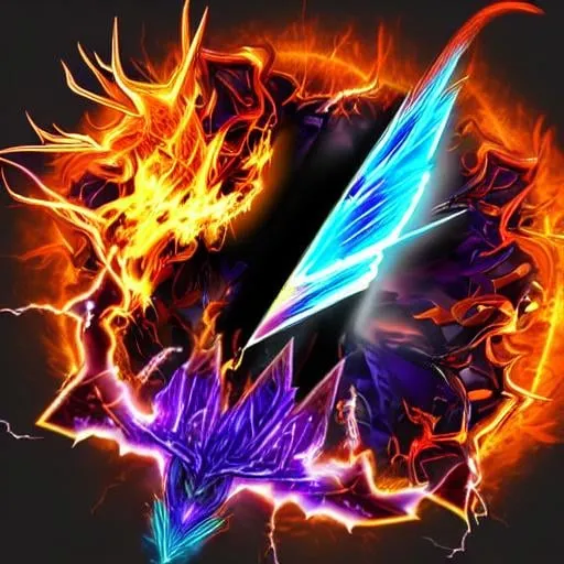 Prompt: flaming dark crystal logo, vibrant, black background, minimalist, partially see through. with outline. black crystal in the center with vibrant flames spewing out from the bottom, partially see through digital art. geometric crystal, flaming wing like shaped, black, purple, orange, red, white, crystal in the center, flames flying out.minimalistic simple, lightning