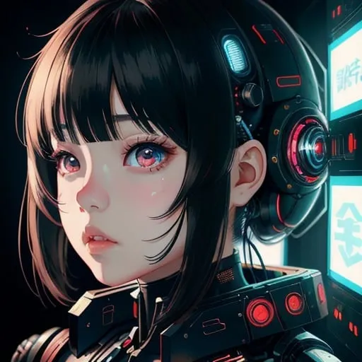 Prompt: Portrait of Japanese bionic cute young girl, anime, cyberpunk, futuristic, perfect composition, hyperrealistic, super detailed, 8k, high quality, trending art, trending on artstation, sharp focus, intricate details