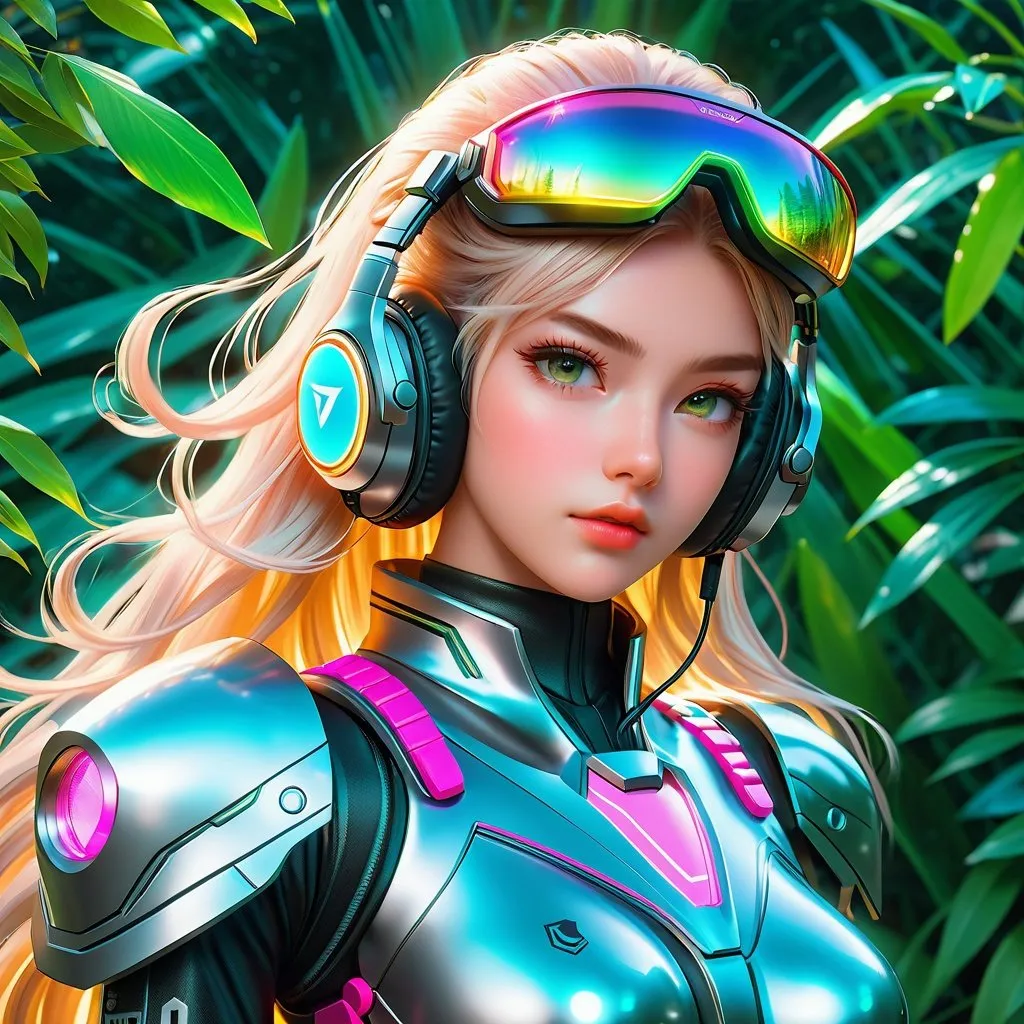 Prompt: majestic futuristic vibes, anime style picture with a very intricate world full body image of cute girl in futuristic gear and weapon next to a mech vehicle in a cuberpunk world, intricate landscape, downward angle full bodyand small waist perfect face, refracting, leaves, neon lights, wearing gaming headphones synthwave style , cute anime girl,perfect composition, hyperrealistic, render, super detailed, 8k, high quality, trending art, trending on artstation, sharp focus, studio photo, intricate details, highly detailed, creative, hair, fan art, glistening, refracting, leaves art, smooth shiny lighting, light reflect off skin hyper realistic,hdr, micro details, dark anime details, perfect compensition western battle background, perfect composition, hyperrealistic, render, super detailed, 8k, high quality, trending art, trending on artstation, sharp focus, studio photo, intricate details, highly detailed, creative, hair, fan art, glistening, futuristic goggles gamer, very cool detailed, realistic smooth lighting, side view, realistic, sharp lines