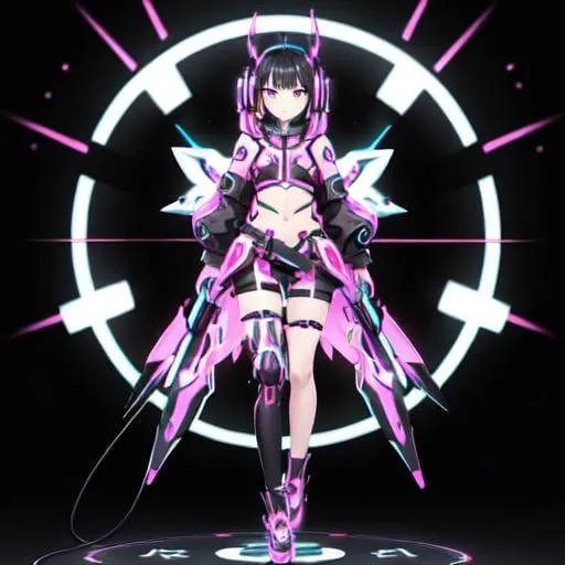 Prompt: anime style picture with a very intricate world full body image of cute girl in futuristic gear in a cuberpunk world and small waist .lean, , skinny body. soft black hoody with straight black hair and a perfect face, refracting, leaves, neon lights, wearing gaming headphones synthwave style , cute anime girl,perfect composition, hyperrealistic, render, super detailed, 8k, high quality, trending art, trending on artstation, sharp focus, studio photo, intricate details, highly detailed, creative, hair, fan art, glistening, refracting, leaves art, smooth shiny lighting, light reflect off skin hyper realistic,hdr, micro details, dark anime details, perfect compensition western battle background, perfect composition, hyperrealistic, render, super detailed, 8k, high quality, trending art, trending on artstation, sharp focus, studio photo, intricate details, highly detailed, creative, hair, fan art, glistening, futuristic goggles gamer, very cool detailed, realistic smooth lighting, dark background, focus on cat. looking at monitor, futuristic goggle visors, black background with lights in a futuristic room, side view, realistic, sharp lines