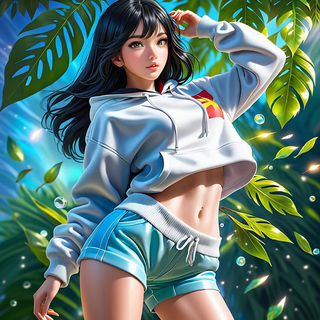 Prompt: full body image of cute girl in a hoody and shorts detailed beuatiful feet very young. very small chest and small waist .lean, , skinny body. soft black hoody with straight black hair and a perfect face, cute anime girl,perfect composition, hyperrealistic, render, super detailed, 8k, high quality, trending art, trending on artstation, sharp focus, studio photo, intricate details, highly detailed, creative, hair, fan art, glistening, refracting, leaves art, smooth shiny lighting, light reflect off skin hyper realistic,hdr, micro details, dark anime details, perfect compensition western battle background, perfect composition, hyperrealistic, render, super detailed, 8k, high quality, trending art, trending on artstation, sharp focus, studio photo, intricate details, highly detailed, creative, hair, fan art, glistening, refracting, leaves