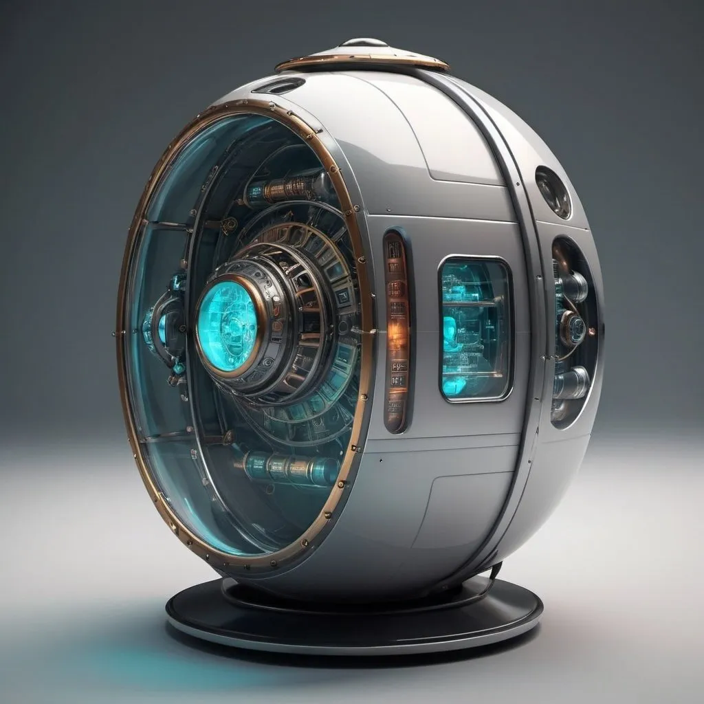 Prompt: Futuristic time machine capsule design 