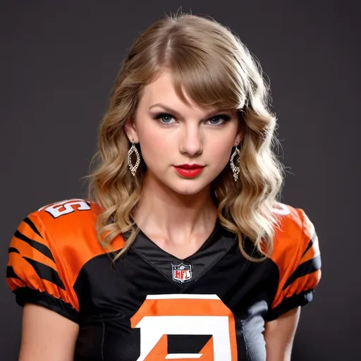 Prompt: Taylor swift in a Cincinnati bengals uniform for fantasy football logo
