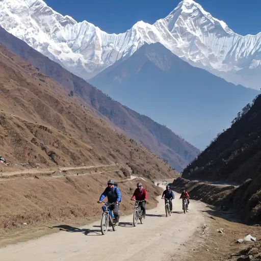 Prompt: Biking in Nepal Himalayas