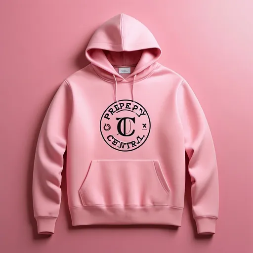 Prompt: can you make a pink hoodie inspired by my shop named preppy central