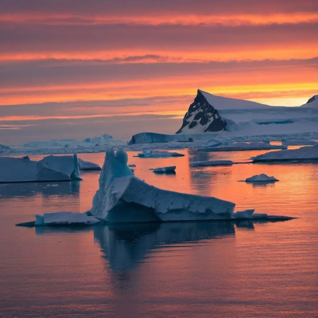 Prompt: priceless sunset in the middle of antartica