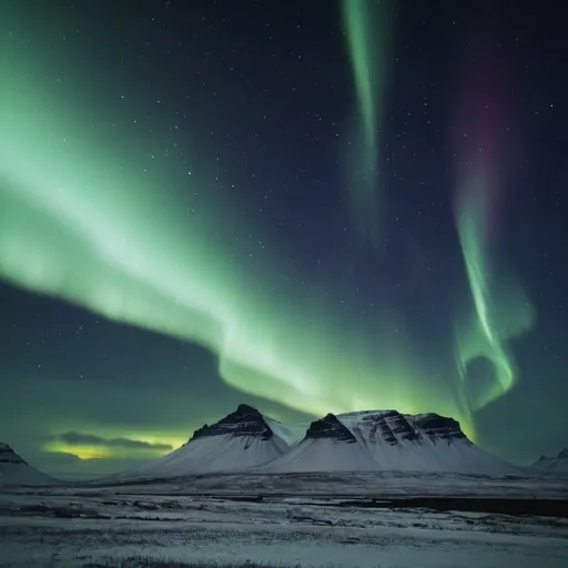 Prompt: BEautiful night sky with northern lights in the middle of iceland