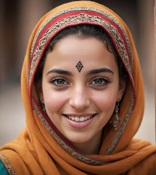 Prompt: Generate a 4K image of a babe face that is a blend of Moroccan and Palestinian features, smile. The design should show the faces welded together, symbolizing unity and shared emotion. The expression should convey deep emotion, with tears streaming down the cheeks. Incorporate cultural and ethnic characteristics from both Moroccan and Palestinian identities in the facial features and attire. The background can be simple and muted to highlight the emotional impact and cultural significance of the image.