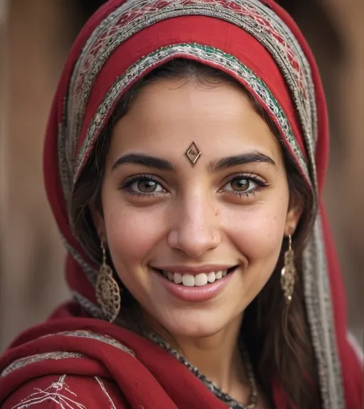 Prompt: Generate a 4K image of a babe face that is a blend of Moroccan and Palestinian features, smile. The design should show the faces welded together, symbolizing unity and shared emotion. The expression should convey deep emotion, with tears streaming down the cheeks. Incorporate cultural and ethnic characteristics from both Moroccan and Palestinian identities in the facial features and attire. The background can be simple and muted to highlight the emotional impact and cultural significance of the image.