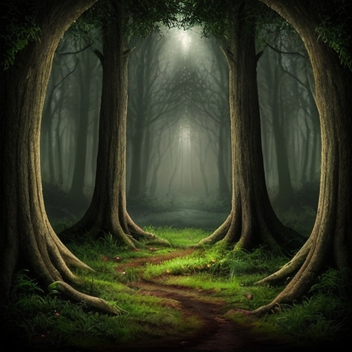 Prompt: cute dark mystical realistic forest