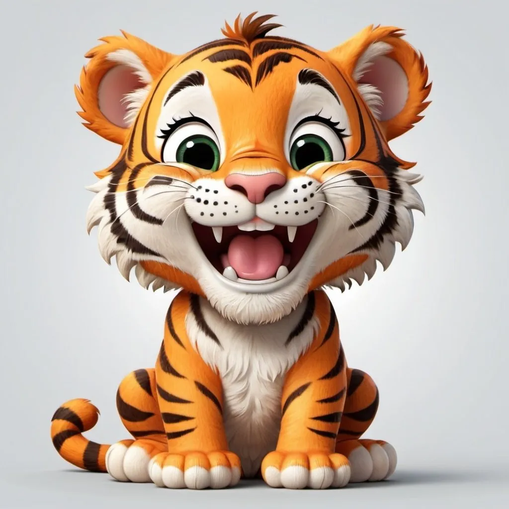 Prompt: one baby cartoon
 tiger laughing

