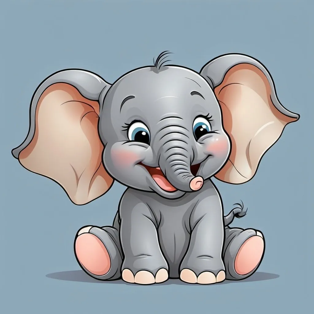 Prompt: baby cartoon elephant sitting sideways laughing
