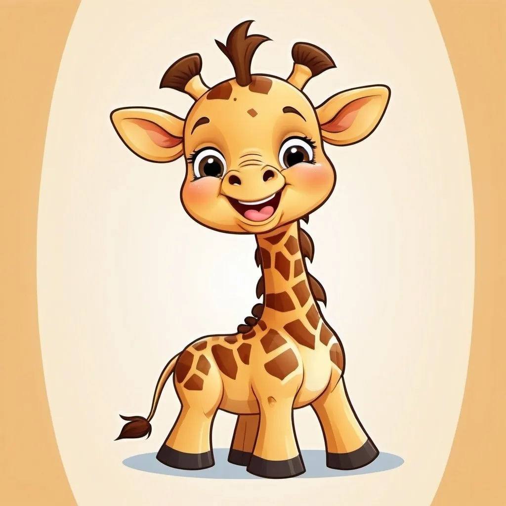 Prompt: one baby cartoon
 giraffe laughing
