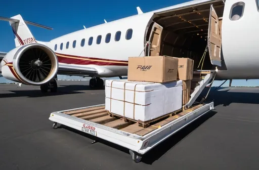 Prompt: cargo being loaded on a private plane
