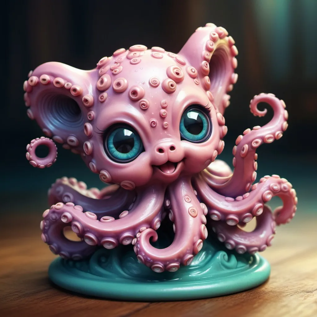 Prompt: cute Octopus kitten chimera. in the style of Albert Joseph Penot and Dan Mumford,swirls, light leak effect,vivid,surrealism, 3d depth, masterpiece,  abstract, soft pastel clay texture, dynamic, highly detailed,concept art, sharp focus, illustration, intricate details, highly detailed, 