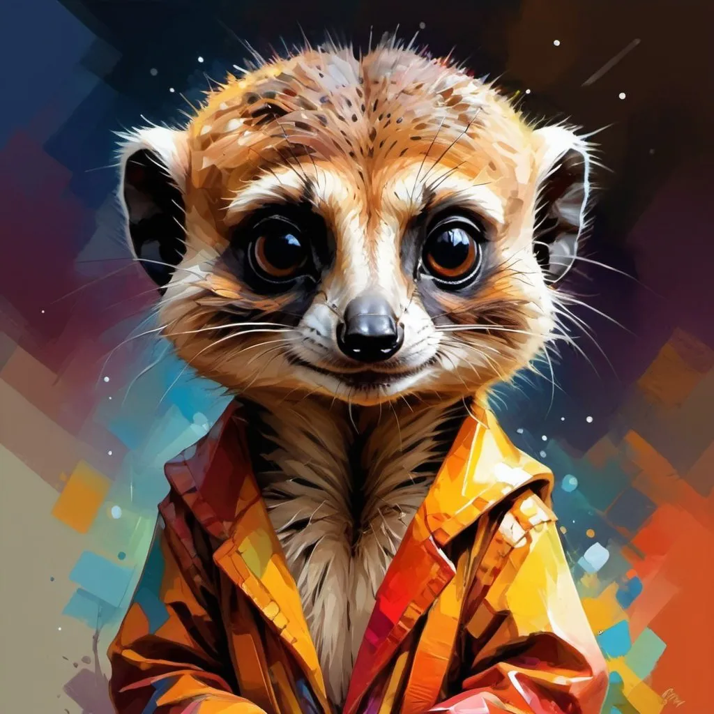 Prompt: Splendid portrait of A baby meerkat l! :: breathtaking cover art by Leonid Afremov, Brian Kesinger, Alena Aenami, Erin Hanson, Jean Baptiste Monge, insanely detailed, triadic color