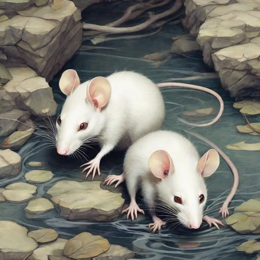 Prompt: The white rats plunged into the water.