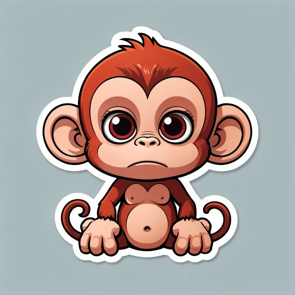 Prompt: a muscular red haired baby monkey 4k resolution, sticker, 2d cute, fantasy, dreamy, vector illustration, 2d flat, centered, by Tim Burton, professional, sleek, modern, minimalist, graphic, line art, vector graphics