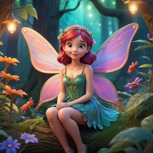 Prompt: Disney-style illustration of a cute fairy, octane render, magical forest setting, enchanting wings, whimsical floral details, vibrant and colorful palette, high quality, magical, detailed fairy, fairy-tale, fantasy, professional, whimsical, vibrant colors, enchanting lighting