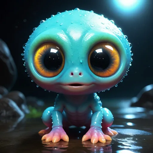 Prompt: Ultra detailed creature, cute and adorable, complex details, over one billion details, animated , highest possible resulution, hyper detailed glowing Aura around the creature, glowing detailed eyes, detailed effects, perfect shaders, hyper detailed eyes, hyper detailed, like a storybook, raytracing technology, volumetric particles, perfect pose, highly rainbow raindrops effects, abstract details, ultra realistic reflections, Bioluminescence, volumetric hairs, cute alien 