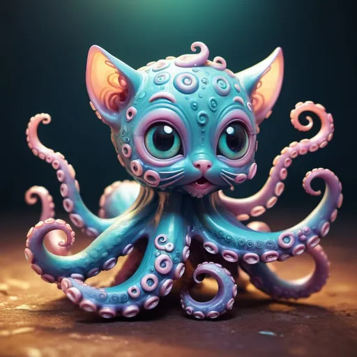 Prompt: cute Octopus kitten chimera. in the style of Albert Joseph Penot and Dan Mumford,swirls, light leak effect,vivid,surrealism, 3d depth, masterpiece,  abstract, soft pastel clay texture, dynamic, highly detailed,concept art, sharp focus, illustration, intricate details, highly detailed, 