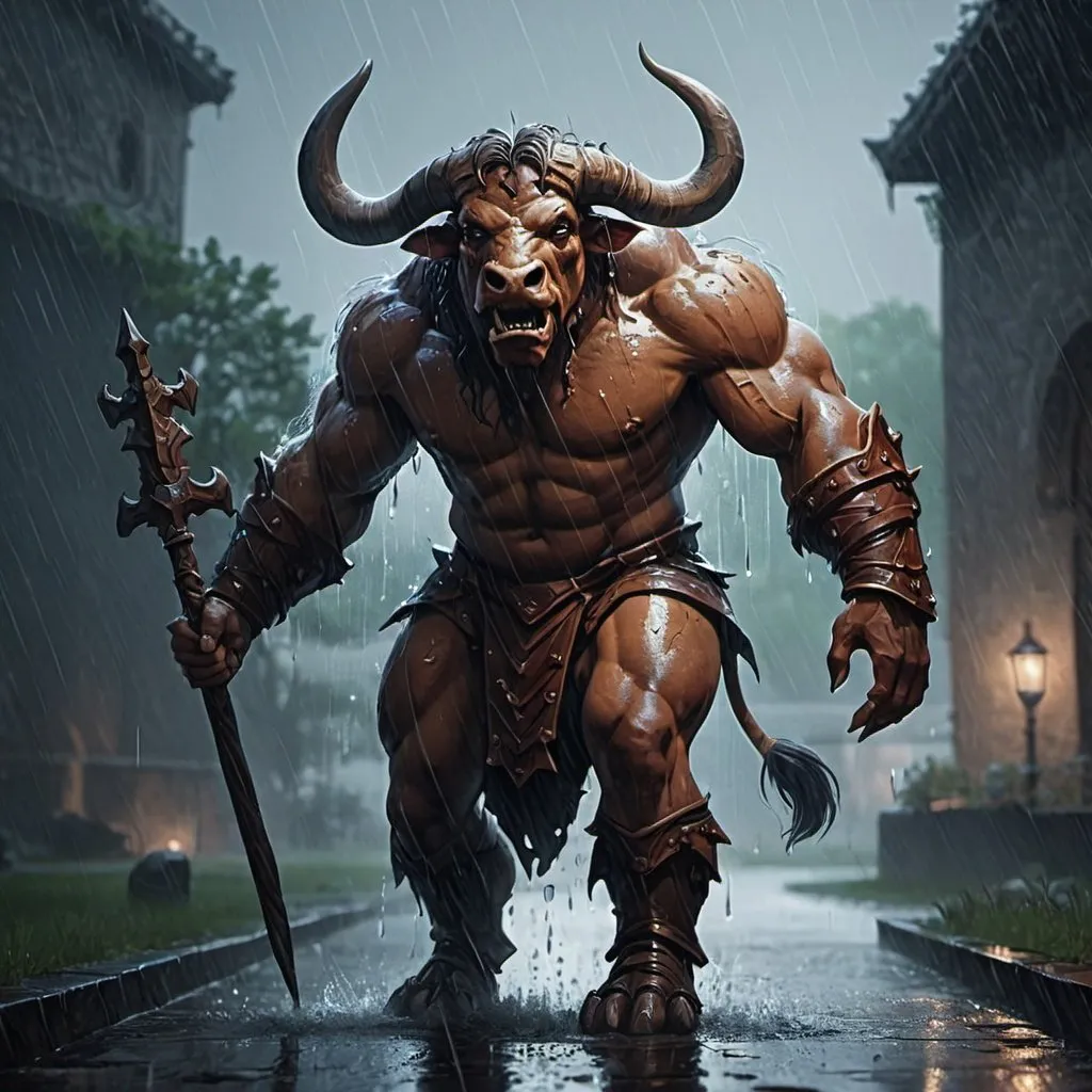 minotaur, dnd, rain, 4k