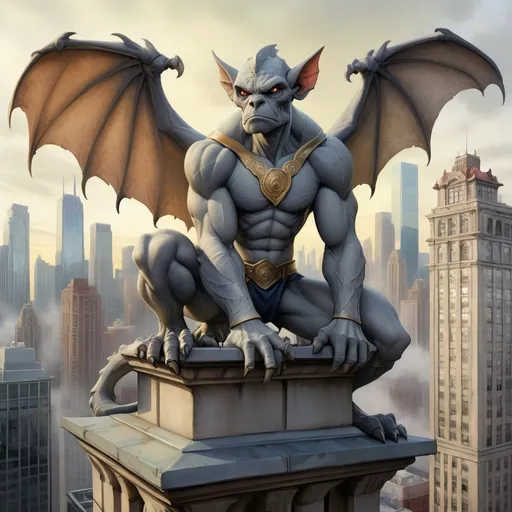 Prompt: Enter the realm of "Rooftop Guardians," where Isabella Rivera's urban fantasy illustration brings to life mythical creatures and ancient gargoyles perched high above city skyscrapers. The gritty and muted colors enhance the enigmatic charm of these guardians of the urban realm. , Watercolor, trending on artstation, sharp focus, studio photo, intricate details, highly detailed, by greg rutkowski