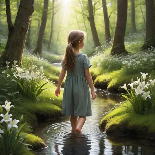 Prompt: Determined to help her neighbors, Lily ventured into the heart of the forest, where a crystal-clear spring was said to flow. With each step, she whispered words of hope, her footsteps leaving a trail of blooming wildflowers in her wake.

Finally, she reached the spring, its waters shimmering like liquid silver in the dappled sunlight. Cupping her hands, Lily filled them with the precious liquid and carried it back to the village.
