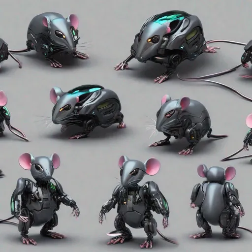 Prompt: Tiny mouse mech, metallic and sleek design, futuristic sci-fi style, intense grey and black color scheme, sparkling neon lights, miniature scale, highres, ultra-detailed, sci-fi, futuristic, metallic sheen, intense color scheme, miniature scale, neon lights, detailed design, professional, atmospheric lighting