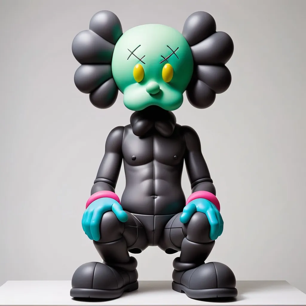 Prompt: Create eccentric figure, extremely bizarre. In style of Kaws