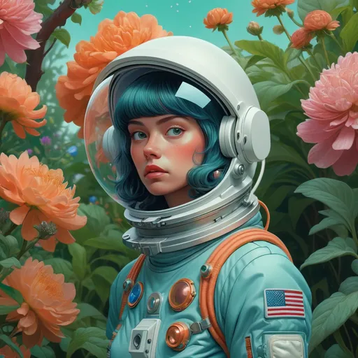 Prompt: An astronaut in a garden on a spring day, by martine johanna and simon stalenhag and chie yoshii and casey weldon and wlop : : ornate, dynamic, particulate, rich colors, intricate, elegant, highly detailed, harper's bazaar art, fashion magazine, smooth, sharp focus, 8 k, octane render