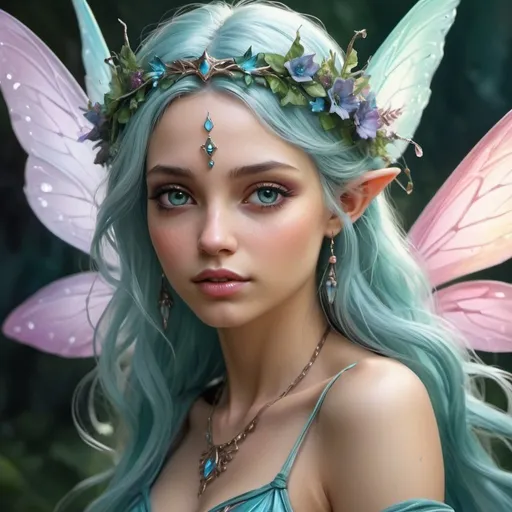 Prompt: fairy goddess with cool colors, realistic, closeup