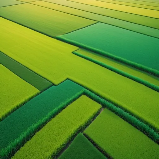 Prompt: Aerial view of a Far Eastern field, planted in meticulous rows of lush grass in a vibrant gradient resembling colored rice, hues blending seamlessly in a mesmerizing pattern that extends across the landscape, harmonious palette reminiscent of a carefully crafted grail, nature's beauty showcased uniquely, breathtaking surreal masterpiece, ultra realistic.