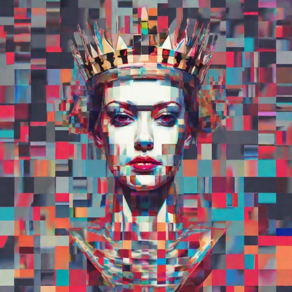 Prompt: chess queen, constructivist glitch art 