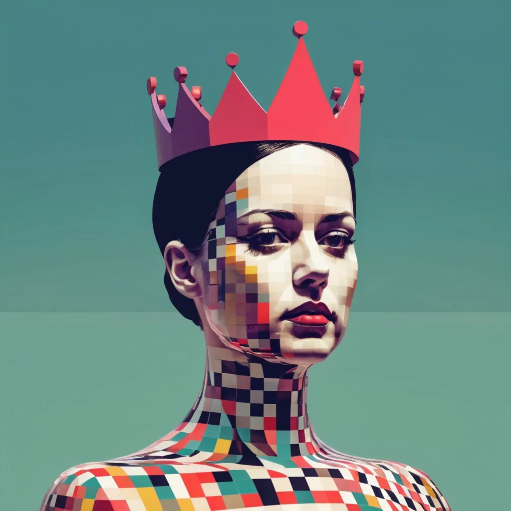 Prompt: chess queen, constructivist glitch art 