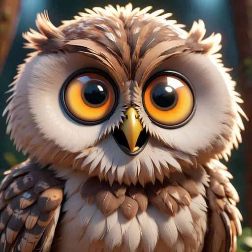 Prompt: 3d  owl,  cute and adorable, cute big circular reflective eyes, long fuzzy fur, Pixar render, unreal engine cinematic smooth, intricate detail, cinematic